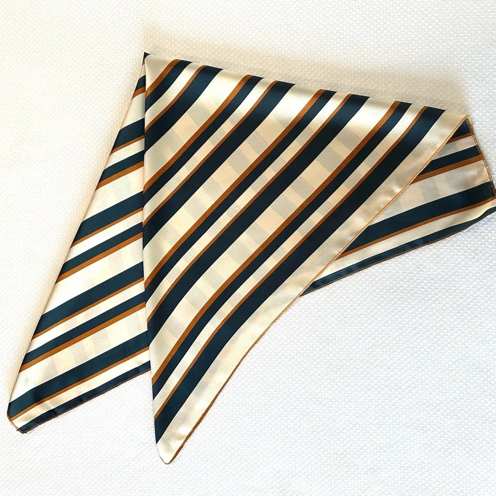 Striped Scarf Cream Navy & Copper 100% Polyester EUC‎